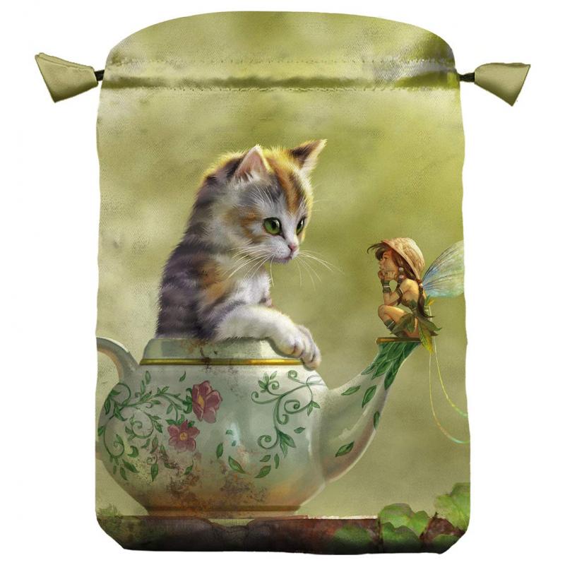 Bolsa Tarot Seda Negra 23 x 16 cm (Motivo Fantasy Cat)  